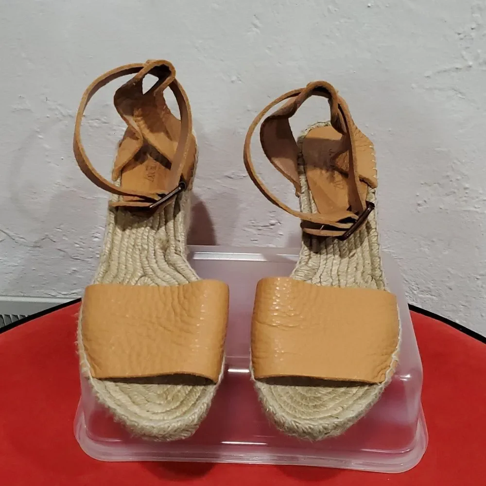 J. Crew Leather Wedge Espadrille Sandals Made In Spain Size 8